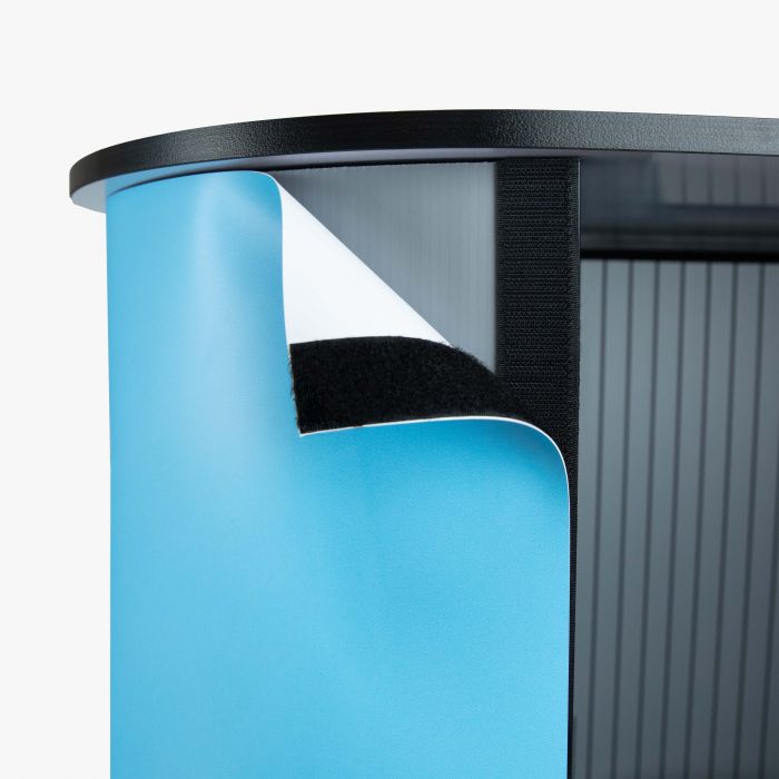 Messetheke Kidney mit blauer Oberfläche, individuell gestaltbar, Signalshop.de Werbeartikel Giveaway