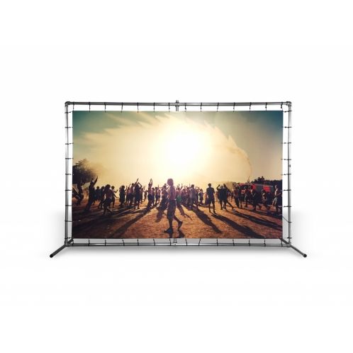 Messestand mit großem Banner, individuell gestaltbar mit Logo, von Signalshop.de; Werbeartikel, Werbegeschenke.