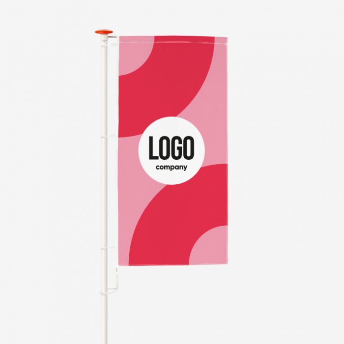 Rote Fahne mit Logo, individuell gestaltbar, von Signalshop.de als Werbeartikel, Werbemittel, Giveaway.