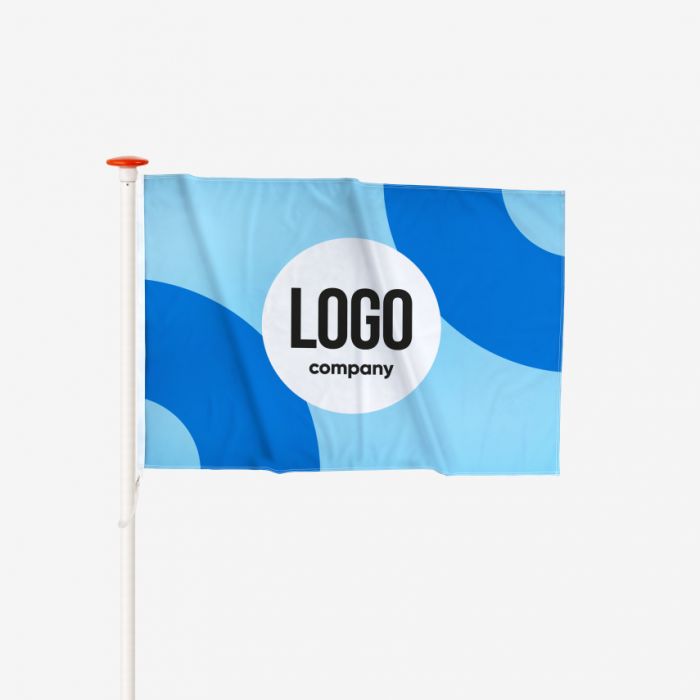 Blaue Fahne von Signalshop.de, individuell mit Logo bedruckbar, ideal als Werbeartikel oder Giveaway.