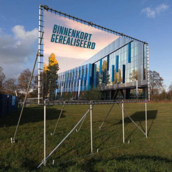 Freistehender Bannerrahmen aus Metall, individuell bedruckbar, Werbeartikel von Signalshop.de, ideal f5cr Werbegeschenke.