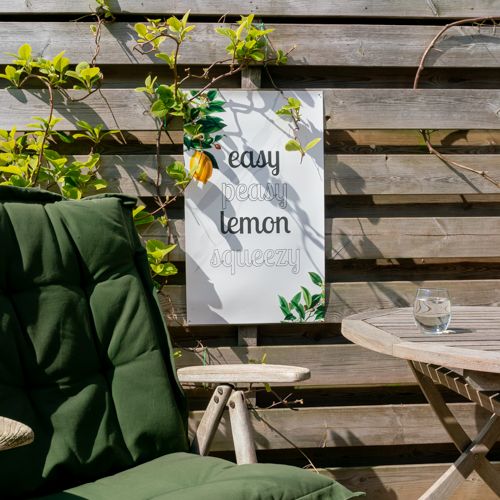 Garten-Poster mit "easy peasy lemon squeezy" Text, individuell gestaltbar, Werbeartikel von Signalshop.de.