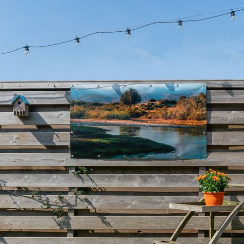 Garten-Poster aus robustem Material mit Landschaftsmotiv, individuell bedruckbar, erhältlich bei Signalshop.de, ideal als Werbeartikel und Giveaway.