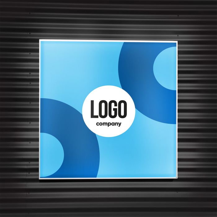 Blauer Leuchtkasten mit Logo, individuell gestaltbar, bei Signalshop.de als Werbeartikel und Giveaway.