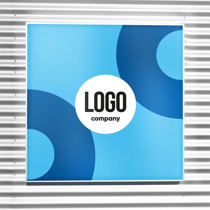 Leuchtkasten mit individuellem Logo, blaues Design auf Signalshop.de, Werbeartikel, Werbegeschenke, Werbemittel, Giveaway.