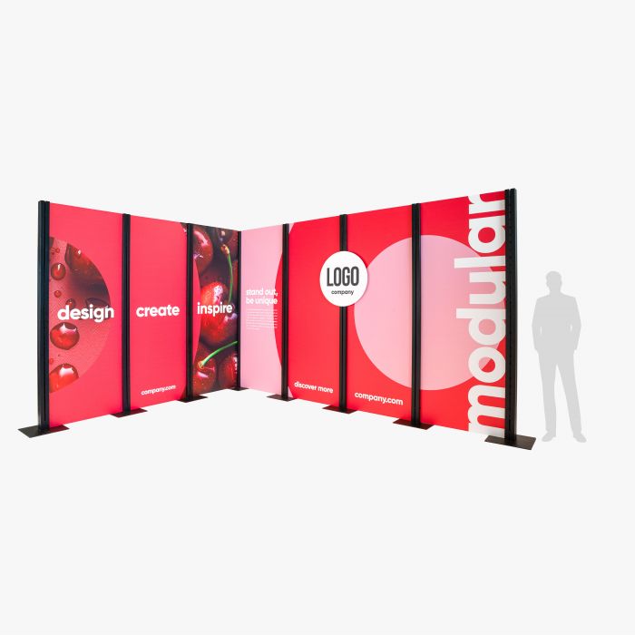 Der Inhaker® Messestand von Signalshop.de, modular, individuell bedruckbar, idealer Werbeartikel als Giveaway.