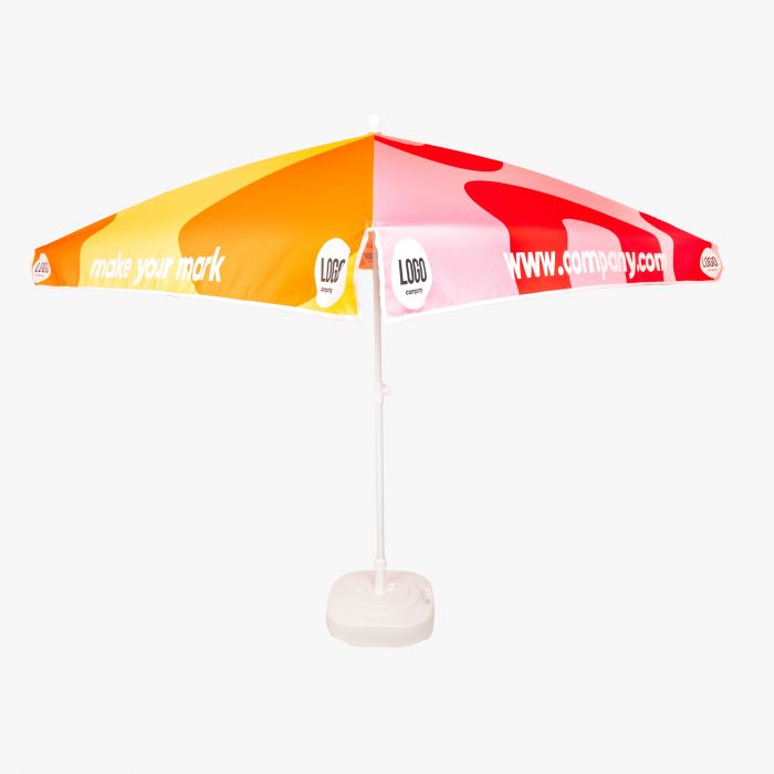 Bunter Sonnenschirm von Signalshop.de, individuell bedruckbar, ideal als Werbeartikel oder Giveaway.