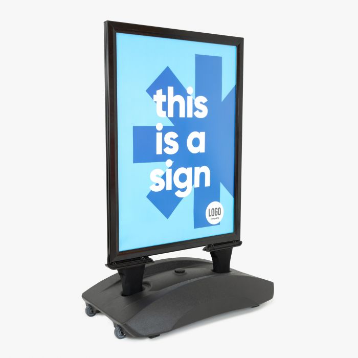 Gehwegschilder mit individuellem Logo auf Signalshop.de, ideal als Werbeartikel und Werbegeschenk.