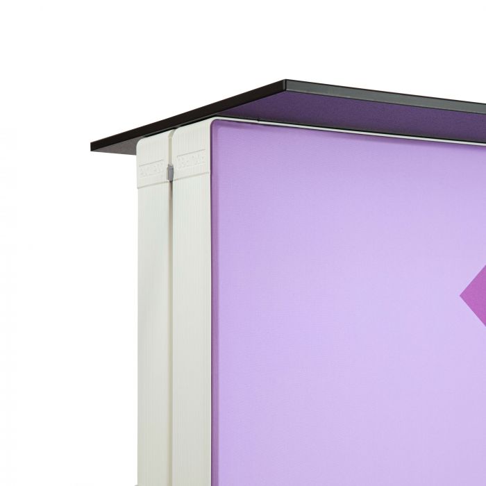 Pixlip Go Desk mit lila Stoffpanel, individuell bedruckbar, Signalshop.de Werbeartikel, Werbegeschenke, Werbemittel.