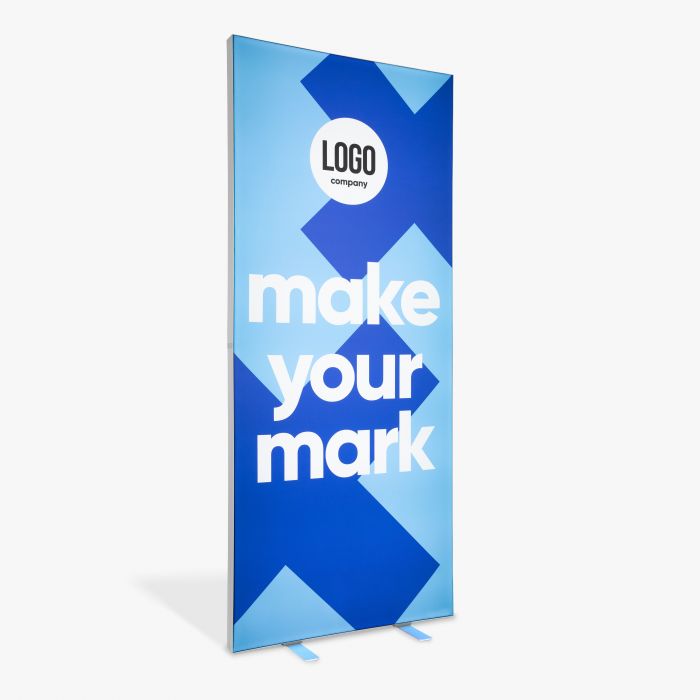 Pop-up LED Rahmen, blau, mit Logo bedruckt, von Signalshop.de. Ideal als Werbeartikel, Werbegeschenke.