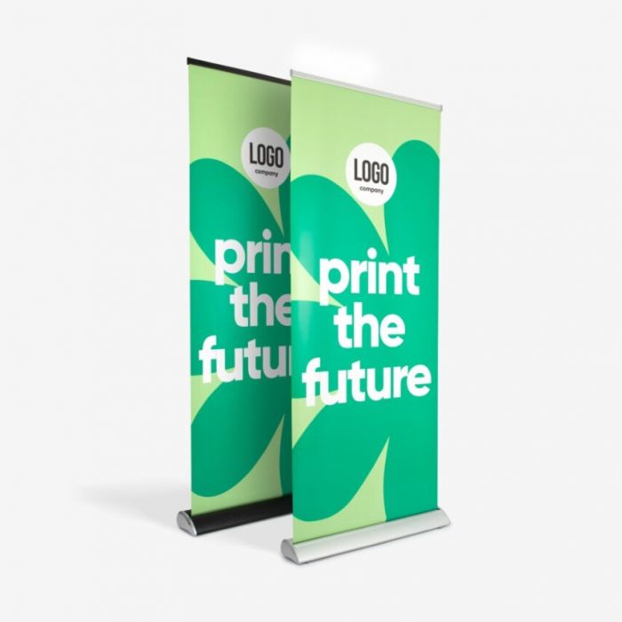 Roll-Up mit grünem Design, individuell bedruckbar, idealer Werbeartikel von Signalshop.de für Werbegeschenke.