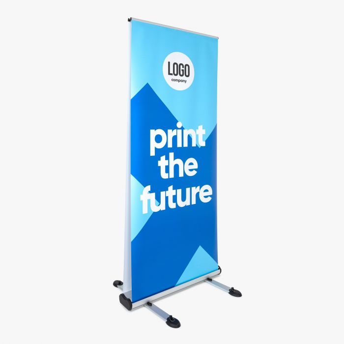 Outdoor Roll-up Banner von Signalshop.de, blau, individuell gestaltbar, ideal als Werbeartikel.