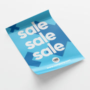 Selbstklebendes blaues Poster mit "sale"-Aufdruck, individuell mit Logo gestaltbar, Signalshop.de Werbeartikel.