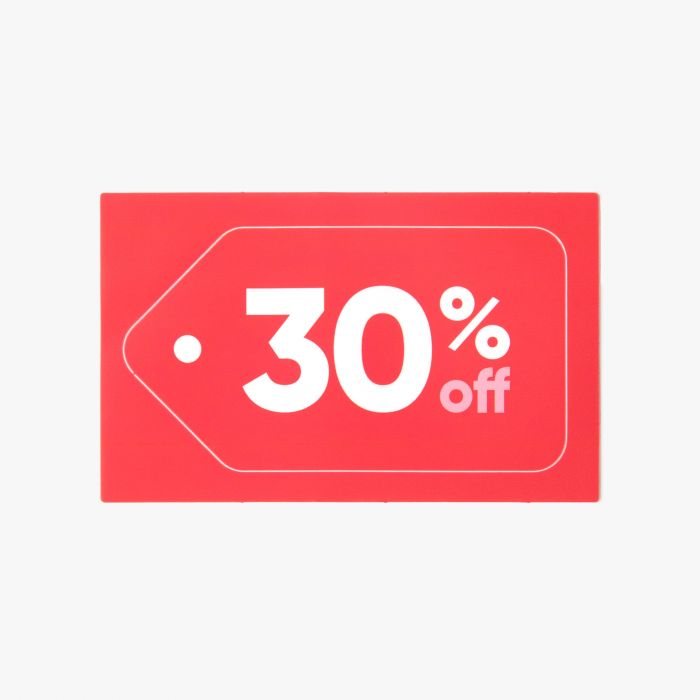 Roter Aufkleber mit 30% Rabatt, individuell gestaltbar, Signalshop.de Werbeartikel, Werbegeschenke.