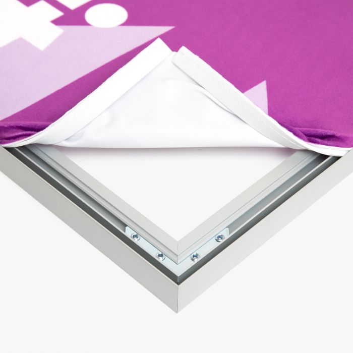 Keder Textil in Alurahmen, lila bedruckbar, individuell gestaltbar, von Signalshop.de. Werbeartikel, Werbegeschenke, Werbemittel, Giveaway.
