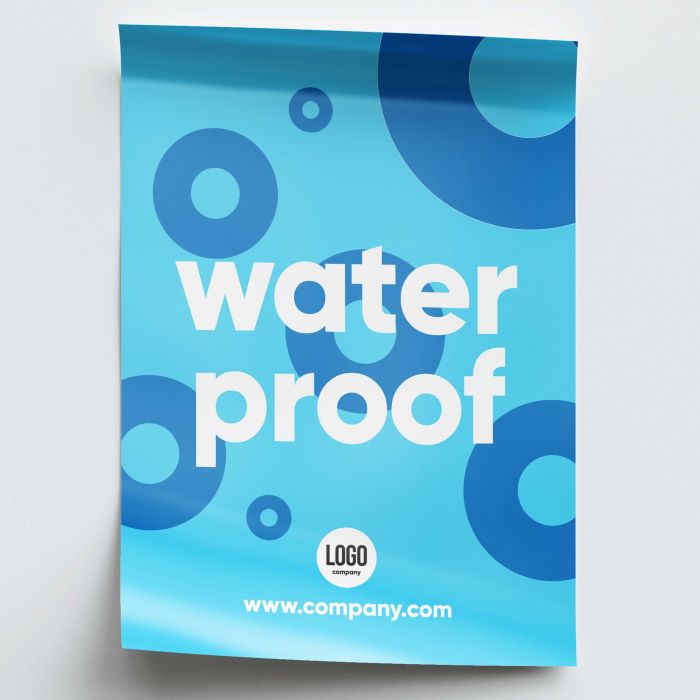 Wasserfestes Poster in Blau mit Logo, individuell gestaltbar, erhältlich bei Signalshop.de Werbeartikel.