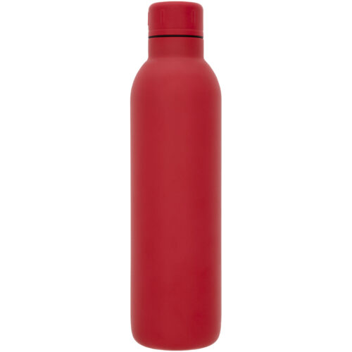 Eine rote, wiederverwendbare Wasserflasche mit glatter Oberfläche und Schraubdeckel.