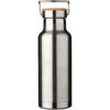 Wasserflasche aus Edelstahl mit Holzdeckel und Metallgriff. personalisierte trinkflasche