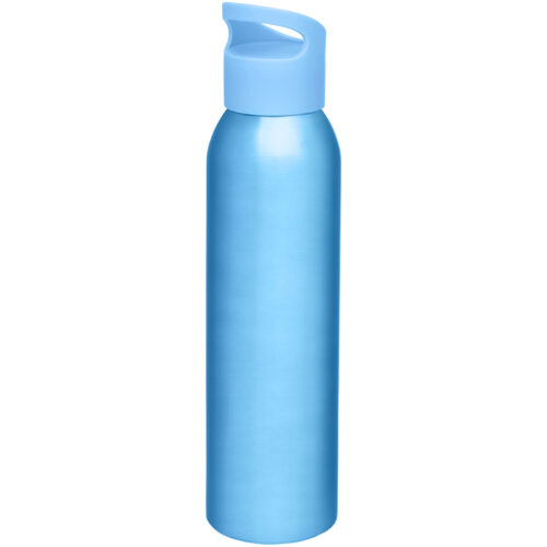 Eine blaue Wasserflasche aus Edelstahl mit Schraubverschluss.