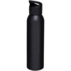 Eine elegante schwarze Wasserflasche mit Schraubdeckel und Tragegriff.