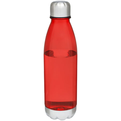 Eine rote wiederverwendbare Wasserflasche mit silbernem Deckel.