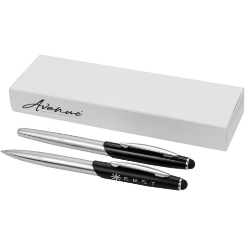 Zwei schwarze und silberne Stifte mit einer weißen Box mit der Aufschrift „Avenue“.