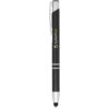 Ein schwarzer Stift mit Stiftspitze und Clip, mit seitlich aufgedrucktem System Pack-Logo.