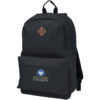 Schwarzer Rucksack mit Logo und Emblem der Southside University auf der Vordertasche.