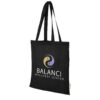 Schwarze Tragetasche mit Logo des Balanci Wellness Center und Yin-Yang-Design in Lila und Gelb.