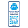 Etikett mit QR-Code und Text: Prevented Ocean Plastic. Finden Sie heraus, woher dieser Kunststoff stammt. Scannen Sie mich.