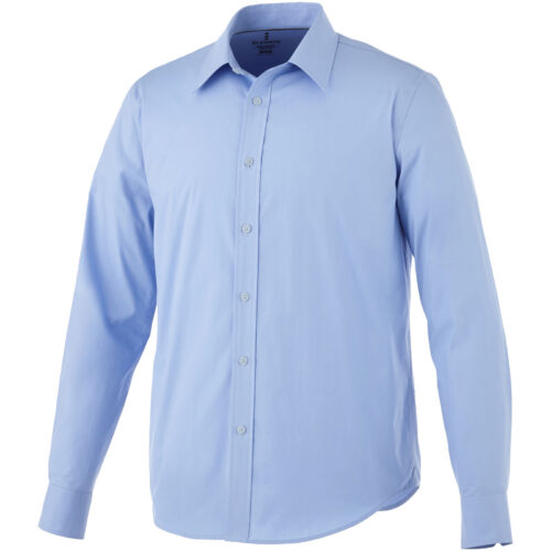 Hellblaues Langarmhemd mit Kragen und Button-Down-Front.