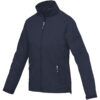Eine marineblaue Jacke mit hohem Kragen und Reißverschlusstaschen.