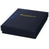 Schwarze Waterman Paris-Box mit elegantem blauen Wellenmuster und goldenem Logo.