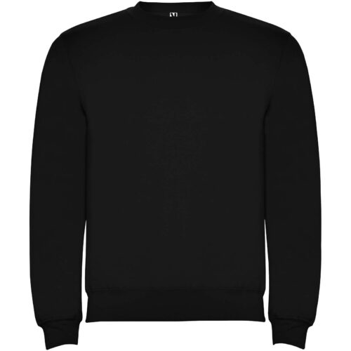 Ein schlichtes schwarzes Sweatshirt mit langen Ärmeln und Rundhalsausschnitt.