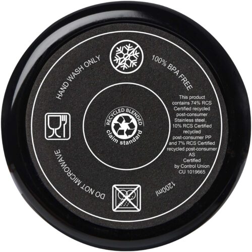 Deckel mit Recycling-, Handwäsche- und Nicht-Mikrowellen-Symbolen, BPA-freier Text.