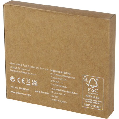 Powerbank mit Logo bedrucken Loop 5000 mAh Powerbank aus recyceltem Kunststoff