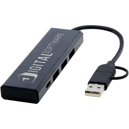 USB Hub bedrucken Rise USB 2.0 Hub aus recyceltem RCS Aluminium