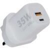 Weißes 35-W-USB-Wandladegerät mit USB-A- und USB-C-Anschlüssen, beschriftet mit GaN2 Ultra.