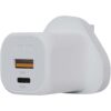 Weißes Wandladegerät mit USB-A- und USB-C-Anschlüssen mit der Bezeichnung 18 W und 35 W, Xtorm-Marke.