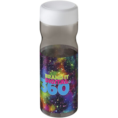 Klare Flasche mit weißem Deckel und buntem Galaxie-Design mit der Aufschrift „BRAND IT DIGITAL 360“.