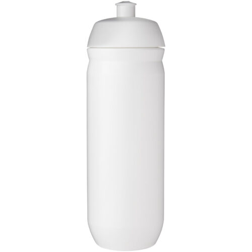 Eine schlichte weiße Sportwasserflasche mit Schraubdeckel und Push-Pull-Ausguss.