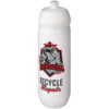 Weiße Wasserflasche mit einem Downhill Bicycle Repair-Logo mit einer Radfahrergrafik.