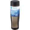 Wiederverwendbare Flasche mit schwarzem Deckel und der Aufschrift „Prevented Ocean Plastic“ auf der Vorderseite.