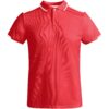 Rotes Kurzarm-Poloshirt mit weißem Kragenbesatz und weißen Akzenten an den Schultern.