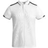 Weißes Poloshirt mit schwarzen Akzenten an Schultern, Ärmelkanten und Kragenbesatz.