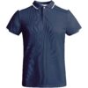 Marineblaues Kurzarm-Poloshirt mit weißem Kragen und Ärmelakzenten.