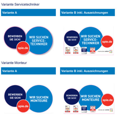 Stellenanzeigen-Grafiken mit deutschem Text und Logos.