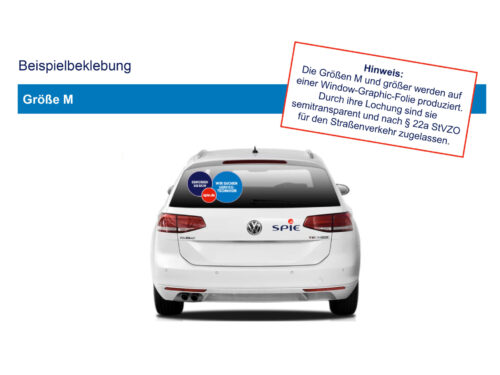 Auto mit SPIE-Logo und deutschem Text auf Fenstergrafik Größe M.