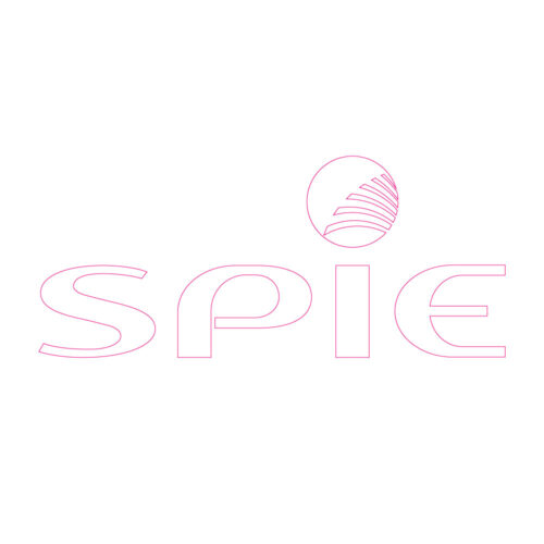 Rosa „SPIE“-Text mit einem Globus-Logo auf weißem Hintergrund.